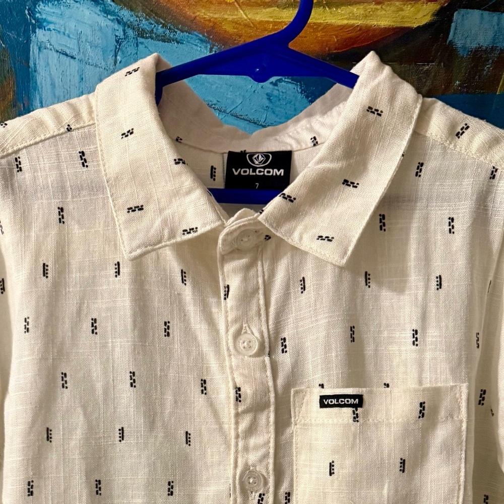 Volcom Boys (Size 7) Beige Patterned Button Down Shirt